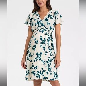 Seraphine Cream and Green Floral Maternity Wrap Dress Size 6